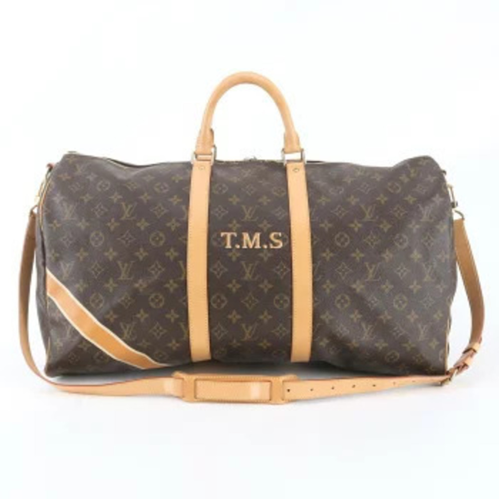 Louis Vuitton Monogram Keepall Bandouliere Leather Travel Bag Brown